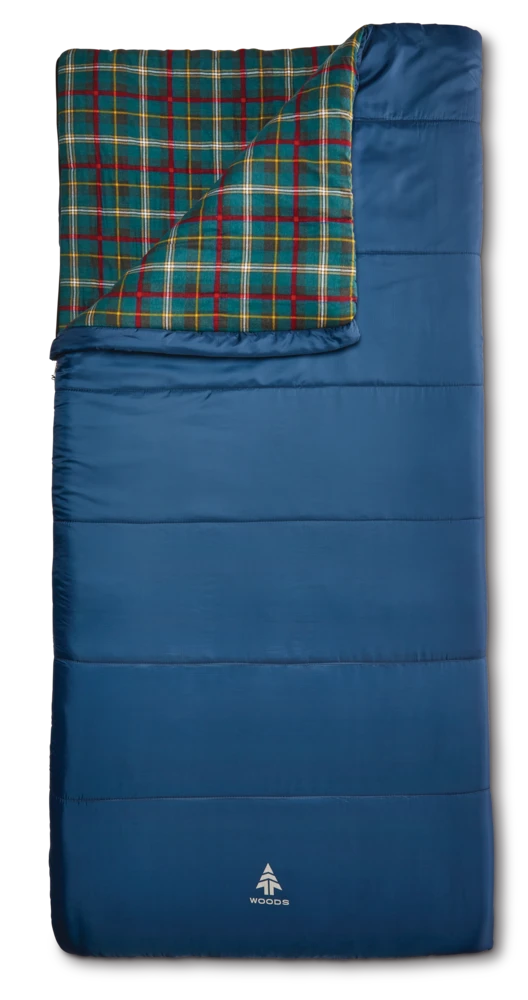 Woods Canmore Cotton Flannel Lined Insulated Cool Weather Sleeping Bag W/ Compression Sack, 0°C 3 Woods Canmore Cotton Flannel Lined Insulated Cool Weather Sleeping Bag W/ Compression Sack, 0°C