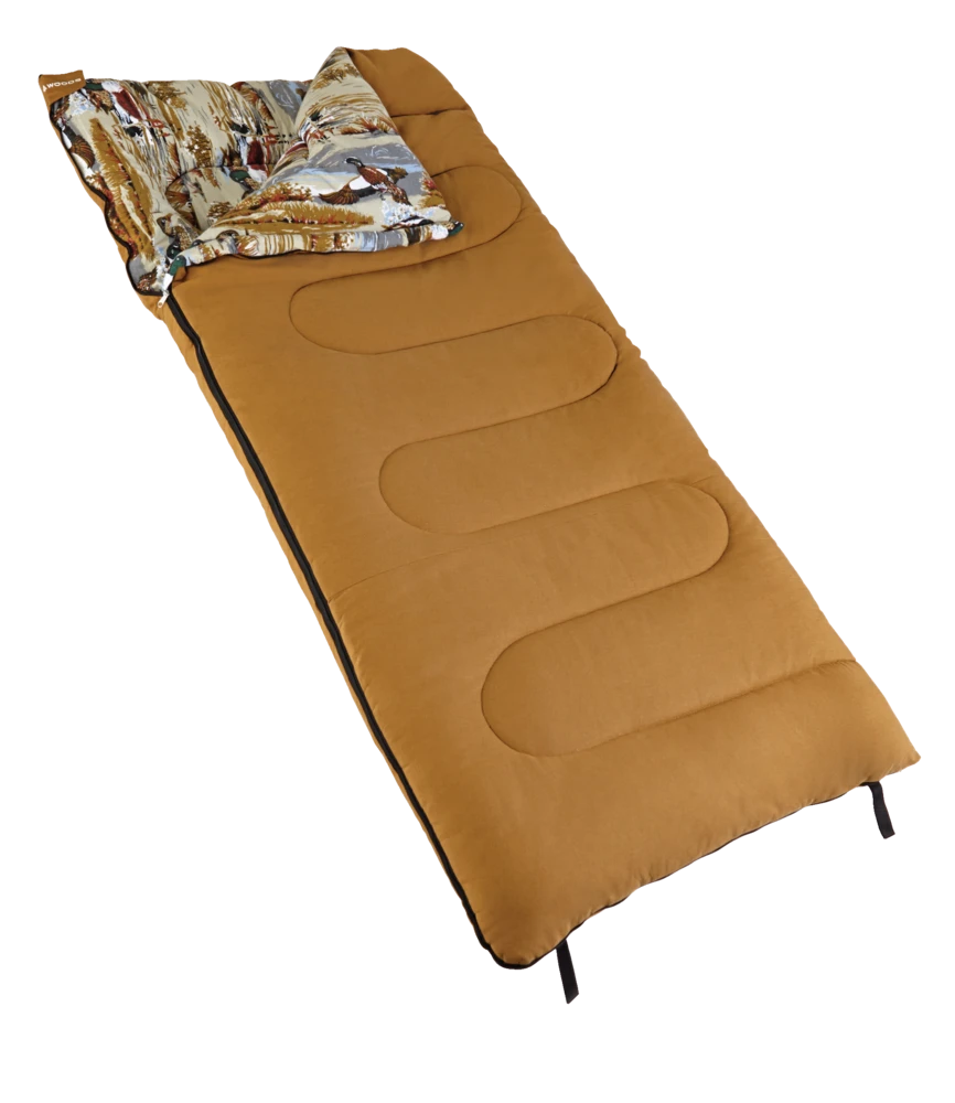 Woods Migrator Duck Print Insulated Cotton Canvas Cold Weather Sleeping Bag W/ Flannel Lining & Duffel Bag, -15°C 3 Woods Migrator Duck Print Insulated Cotton Canvas Cold Weather Sleeping Bag W/ Flannel Lining & Duffel Bag, -15°C